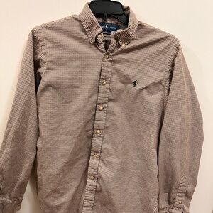 Ralph Lauren Men's Brown Checkered Shirt  SZ M Customer Fit Button Down Collar